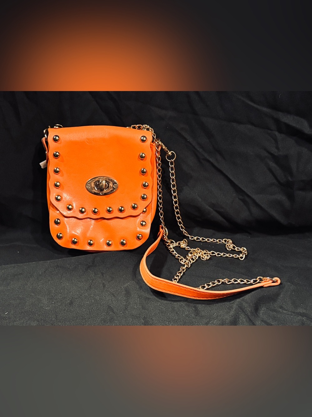 Mellow World Orange Studded Crossbody Mini Bag Purse - Gold Hardware